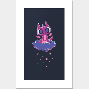 Cute Baby Dragon on Cloud Posters and Art